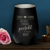 Personalisiertes schwarzes Windlicht mit silber graviertem Design - gefertigt von Love & Faith