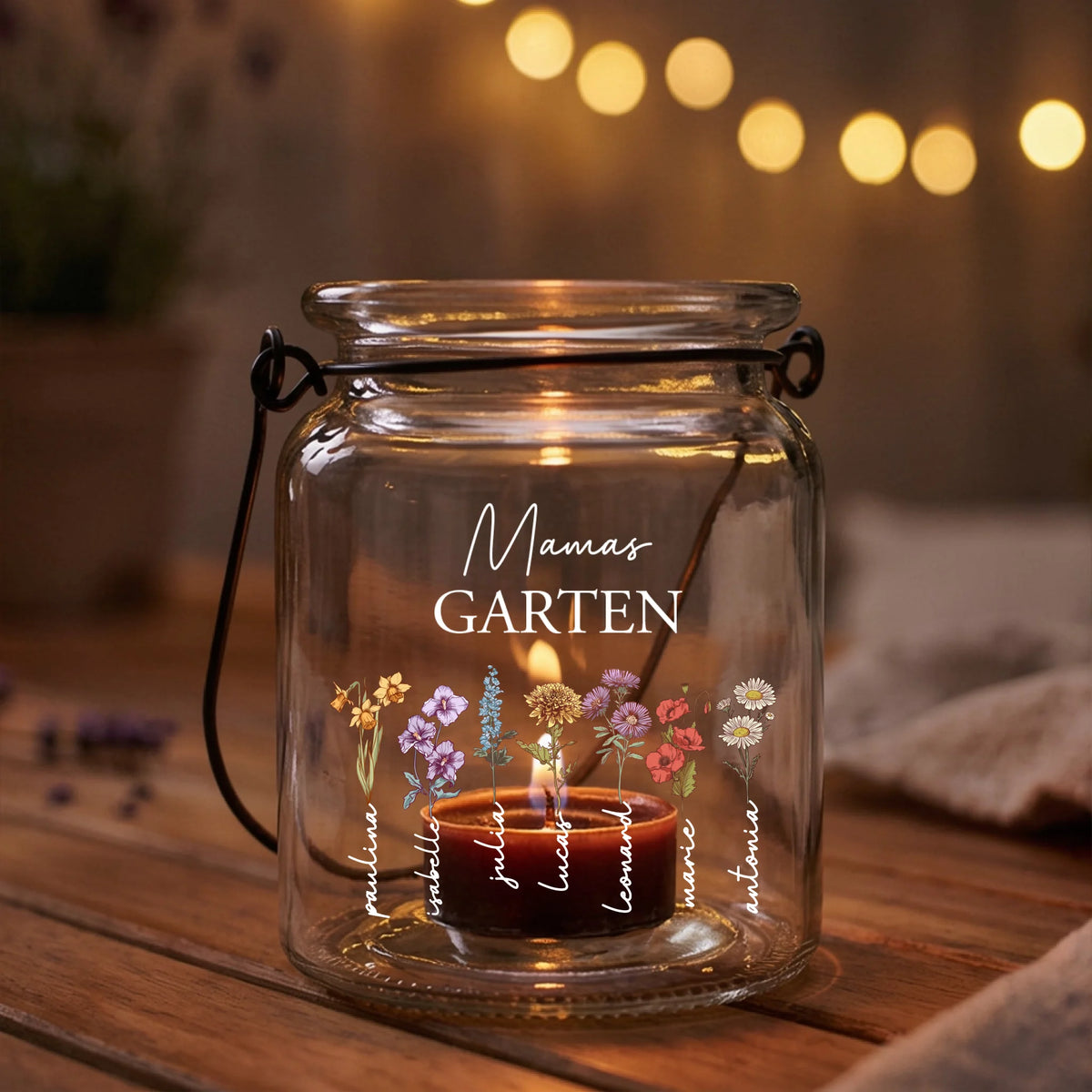 Personalisierte Garten Laterne mit Druck und Blumen für Mama und Oma – Mamas Garten