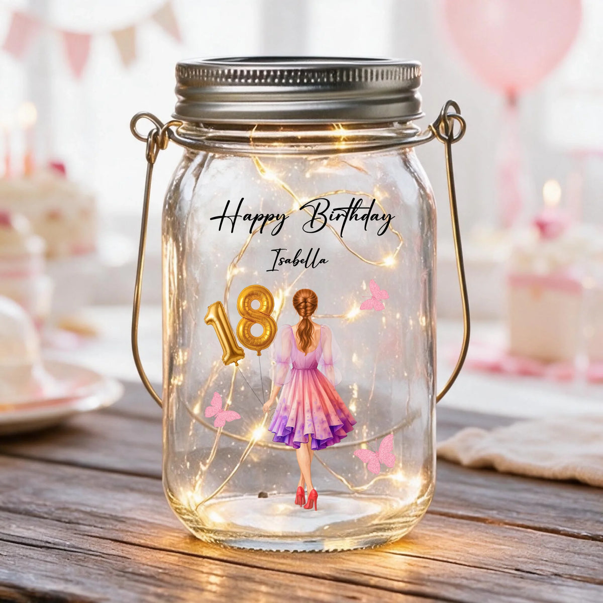 Personalisiertes LED Solarlicht mit Druck zum Geburtstag Happy Birthday