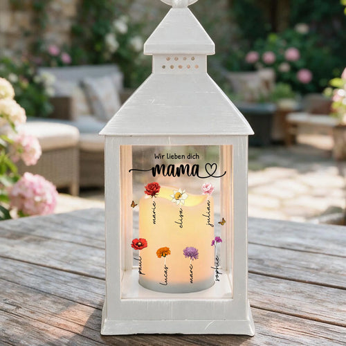 Personalisierte LED Laterne mit Kindernamen und Blumen für Mama & Oma – Mamas Garten – Motiv 2
