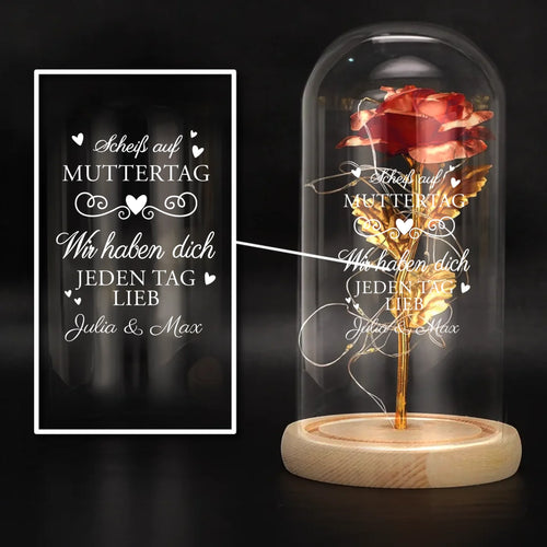 Personalisierte Ewige Rose in der Glaskuppel mit LED Licht personalisiert mit Namen zum Muttertag von Love & Faith