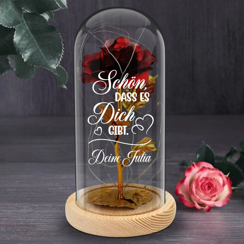 Personalisierte Goldene Rose mit Druck Schön, dass es dich gibt für die Familie