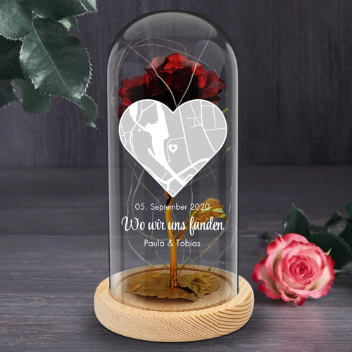 Personalisierte Goldene Rose mit Karte und Koordinaten für Paare – Wo wir uns fanden
