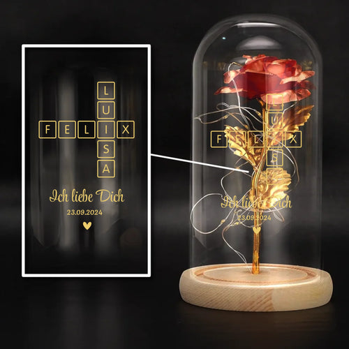 Personalisierte Goldene Rose mit Druck für Paare – Scrabble – Motiv 2