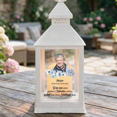 Personalisierte LED Laterne mit Foto als Andenken an Verstorbene – Schutzengel – Motiv 2