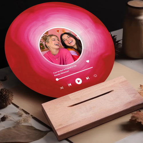 Personalisierte Acryl-Schallplatte mit Foto und Songtitel für beste Freunde mit Holzaufsteller – Best Friends – Motiv 2