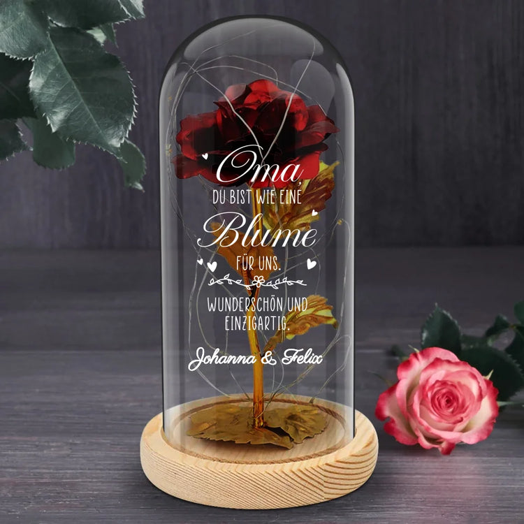 Personalisierte Ewige Rose mit LED im Glas mit eigenem Design - Geschenkidee von Love & Faith